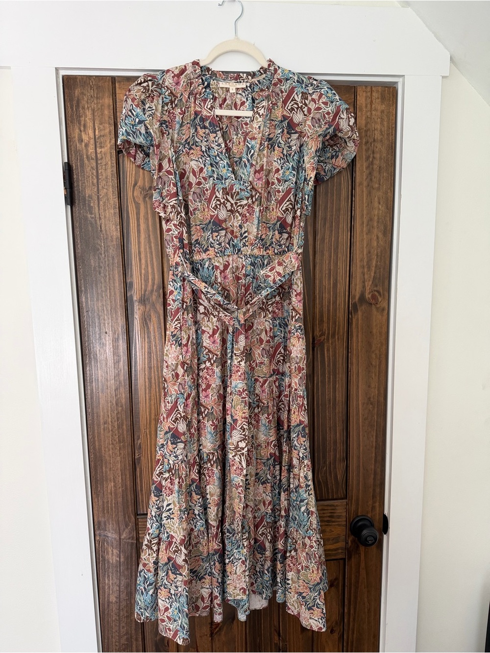 Laroque Floral Midi Dress in Burgundy and Blue -